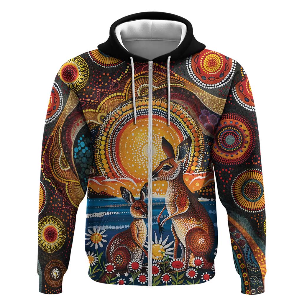 Australian Kangaroos Art Zip Hoodie Aboriginal Dot Painting