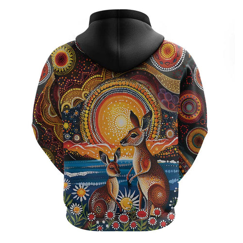 Australian Kangaroos Art Zip Hoodie Aboriginal Dot Painting