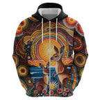 Australian Kangaroos Art Zip Hoodie Aboriginal Dot Painting