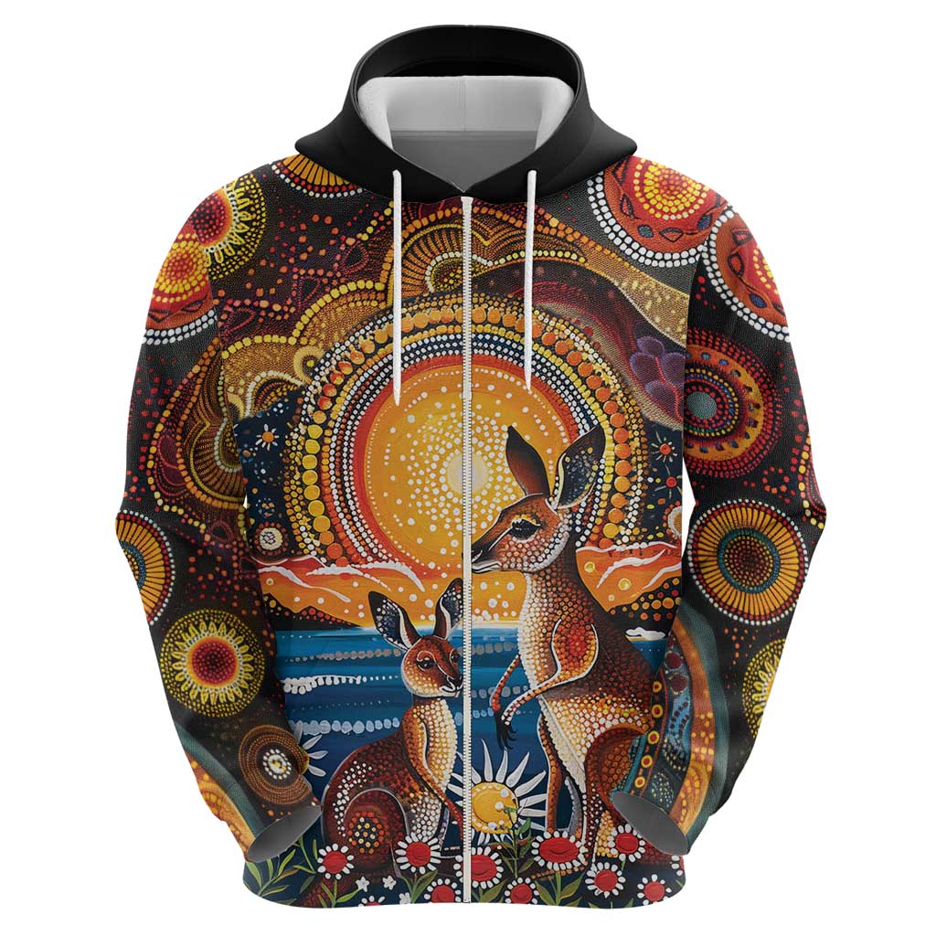 Australian Kangaroos Art Zip Hoodie Aboriginal Dot Painting