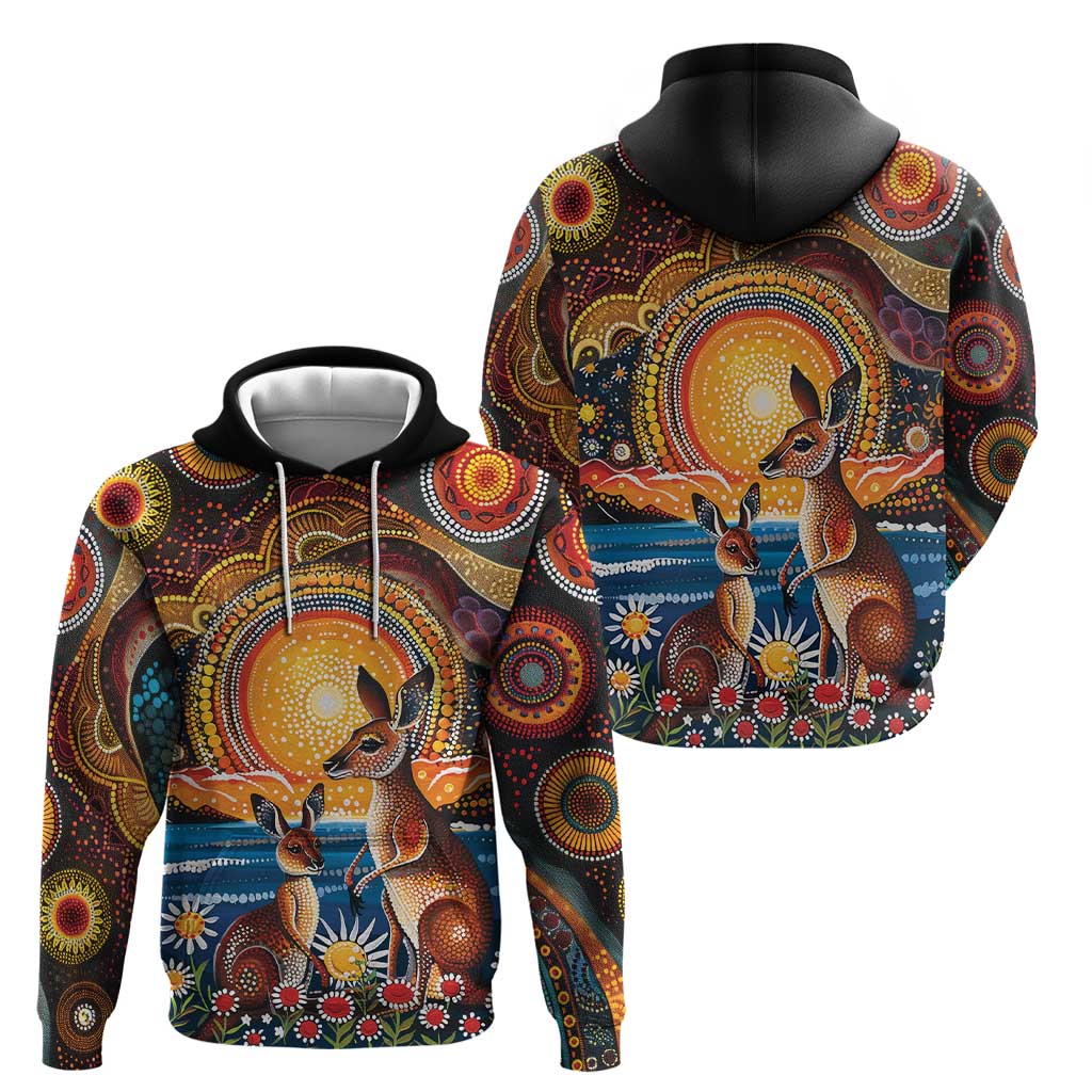 Australian Kangaroos Art Zip Hoodie Aboriginal Dot Painting