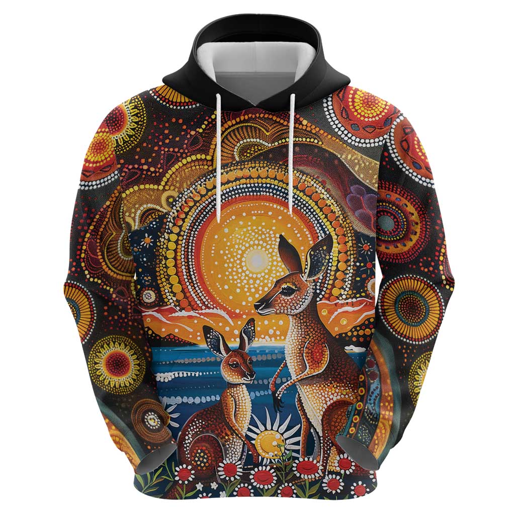 Australian Kangaroos Art Zip Hoodie Aboriginal Dot Painting