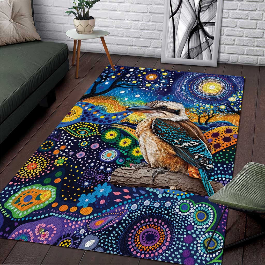 Australian Kookaburra Indigenous Area Rug Aboriginal Dot Painting