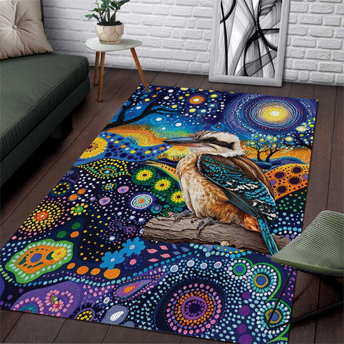 Australian Kookaburra Indigenous Area Rug Aboriginal Dot Painting