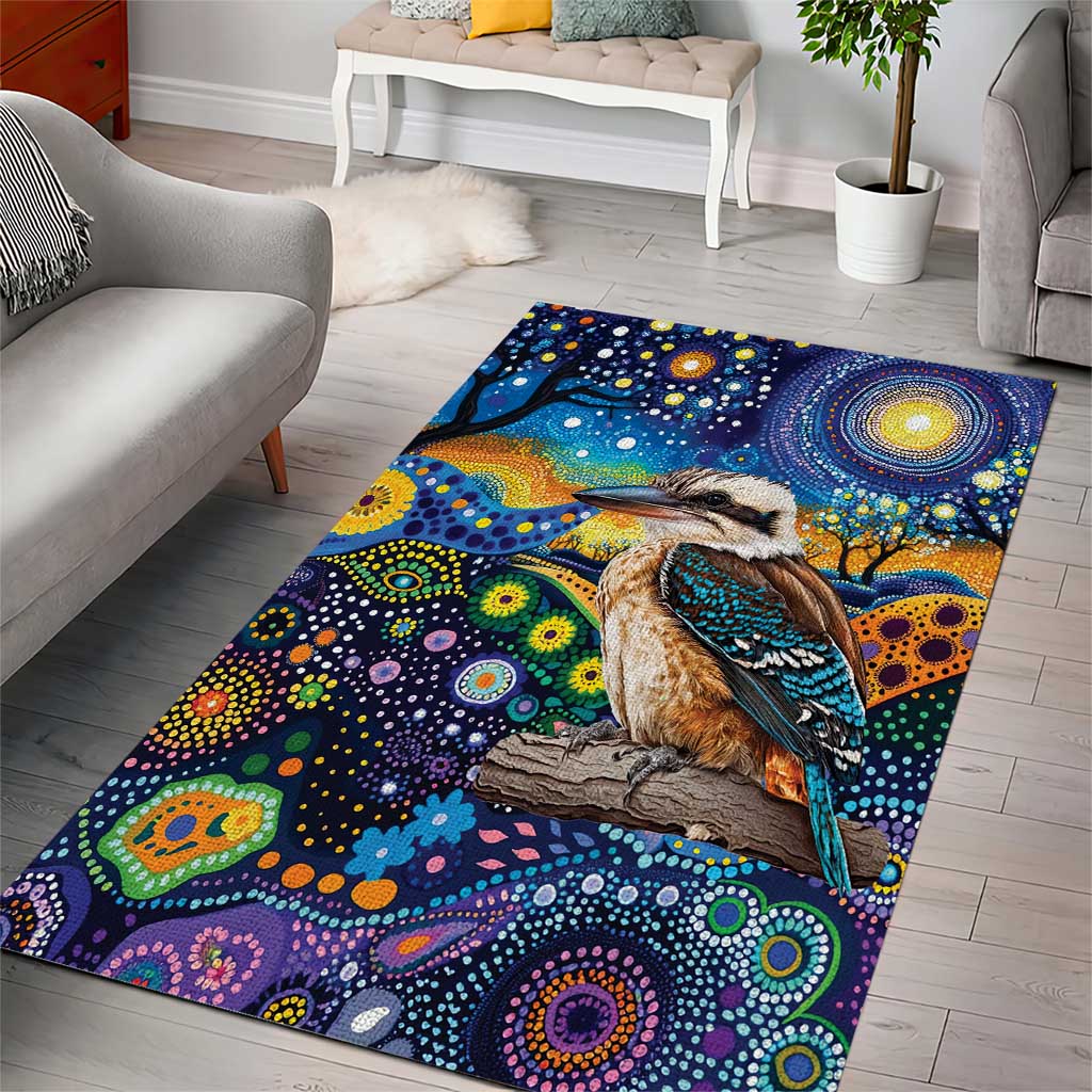 Australian Kookaburra Indigenous Area Rug Aboriginal Dot Painting