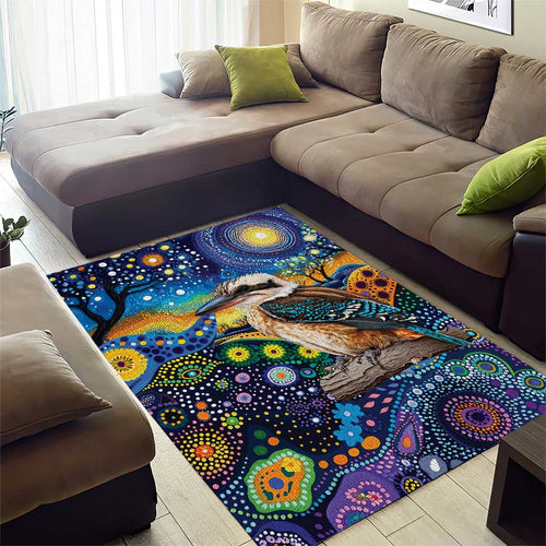 Australian Kookaburra Indigenous Area Rug Aboriginal Dot Painting