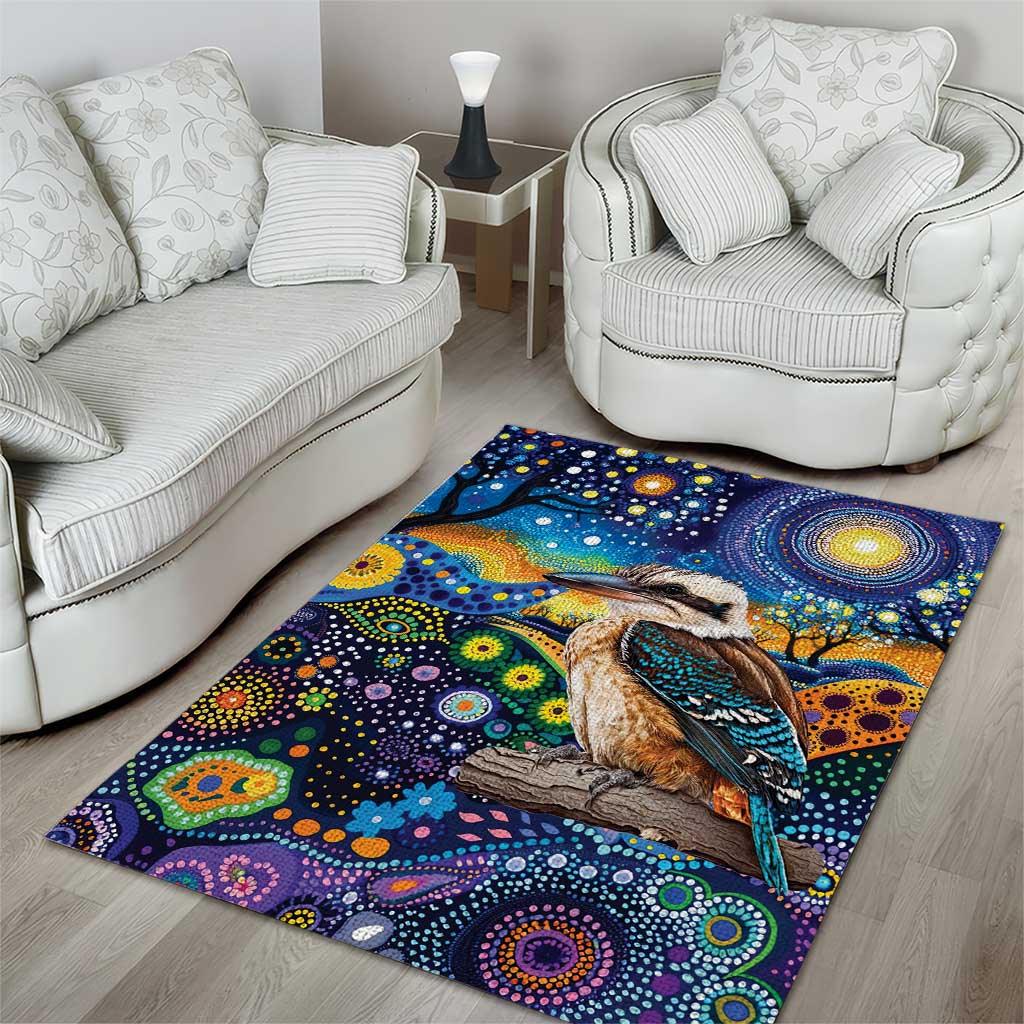 Australian Kookaburra Indigenous Area Rug Aboriginal Dot Painting