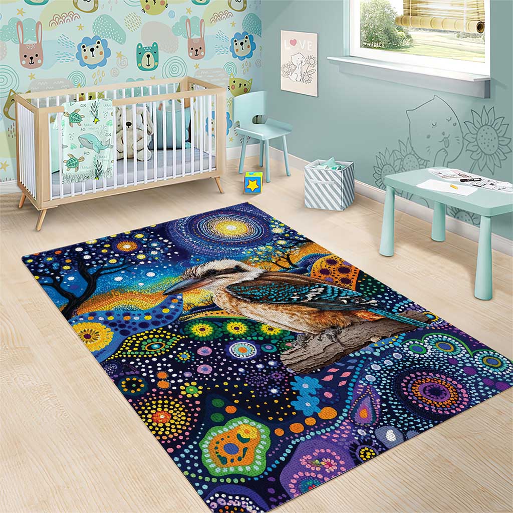 Australian Kookaburra Indigenous Area Rug Aboriginal Dot Painting