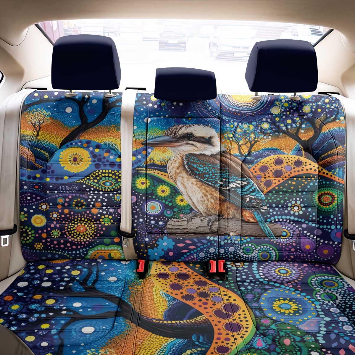 Australian Kookaburra Indigenous Back Car Seat Cover Aboriginal Dot Painting