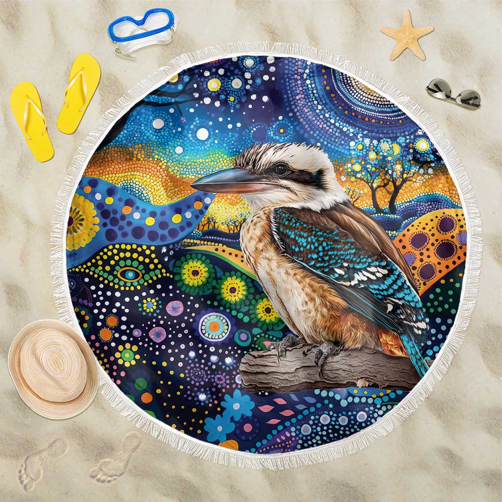 Australian Kookaburra Indigenous Beach Blanket Aboriginal Dot Painting