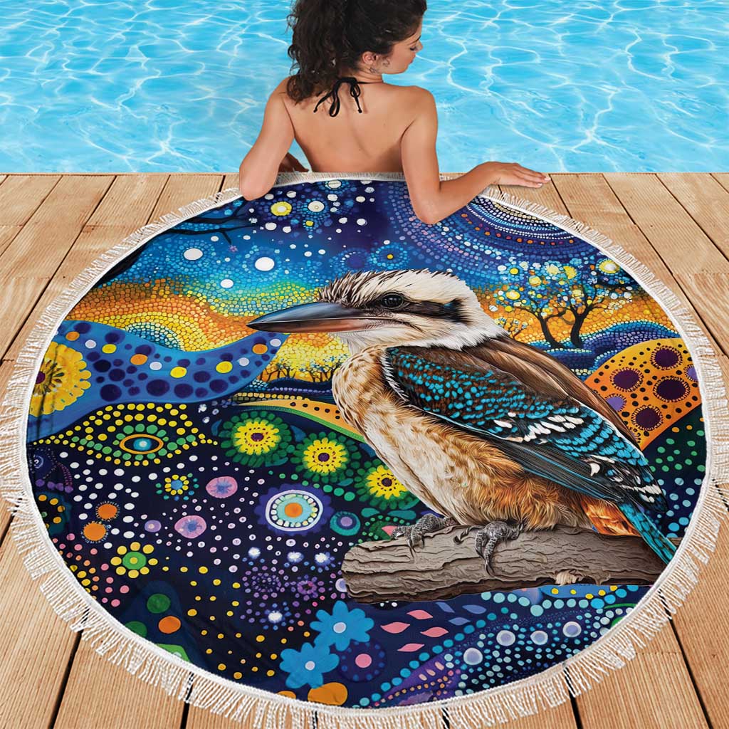 Australian Kookaburra Indigenous Beach Blanket Aboriginal Dot Painting
