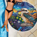 Australian Kookaburra Indigenous Beach Blanket Aboriginal Dot Painting
