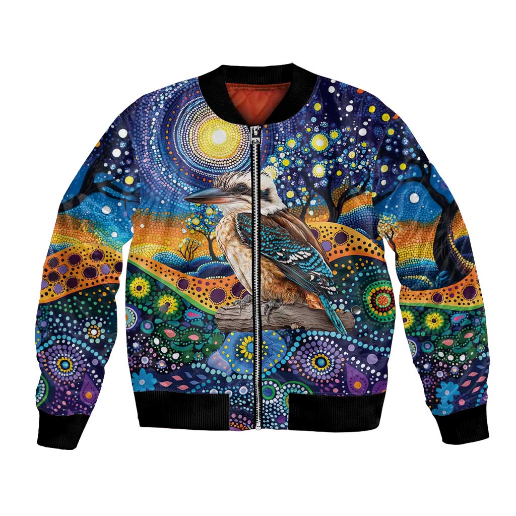 Australian Kookaburra Indigenous Bomber Jacket Aboriginal Dot Painting