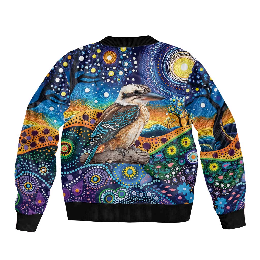 Australian Kookaburra Indigenous Bomber Jacket Aboriginal Dot Painting