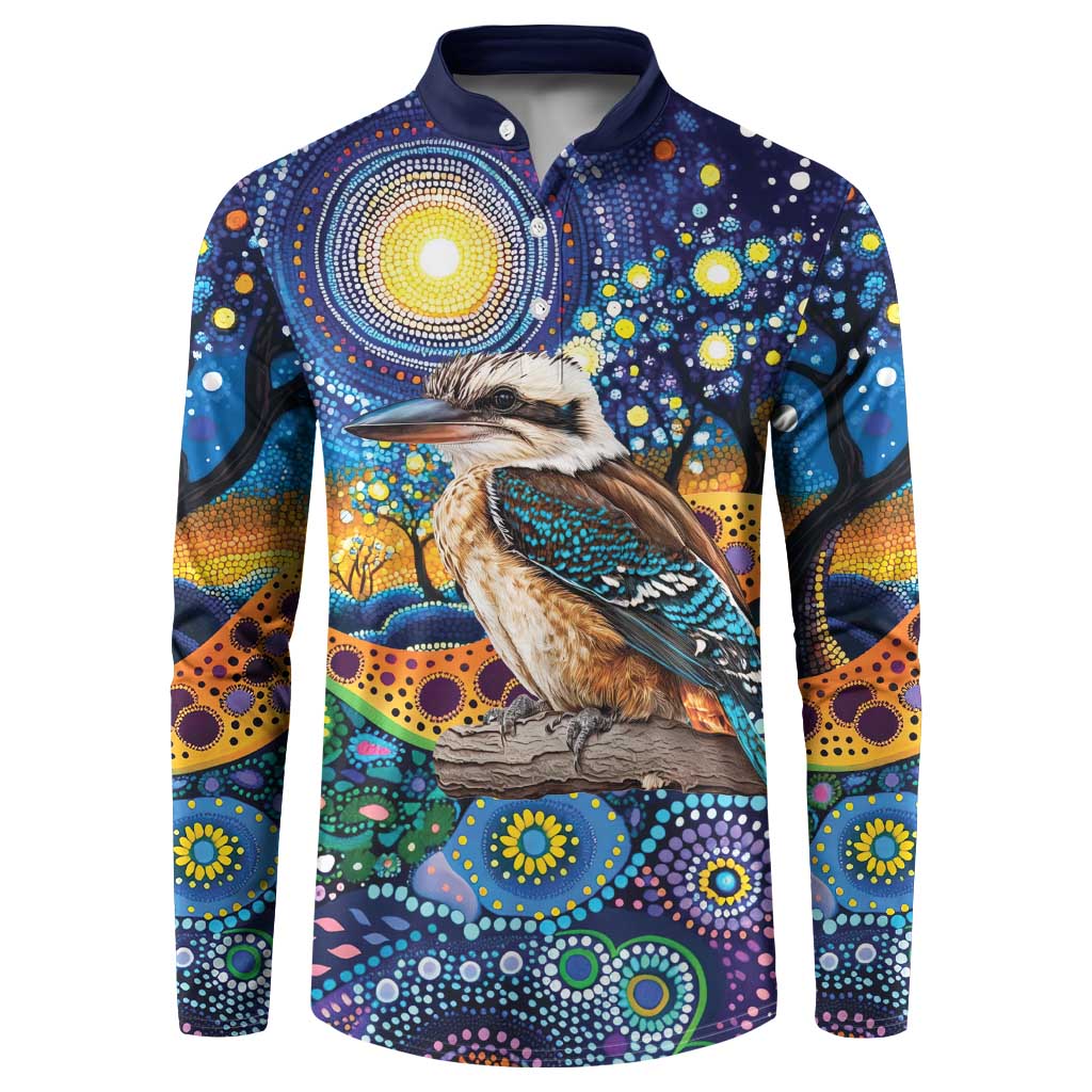 Australian Kookaburra Indigenous Button Sweatshirt Aboriginal Dot Painting