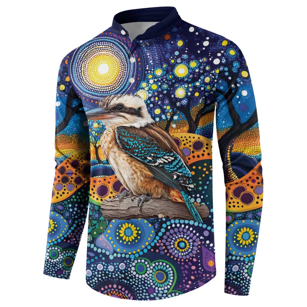Australian Kookaburra Indigenous Button Sweatshirt Aboriginal Dot Painting