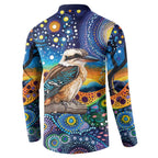 Australian Kookaburra Indigenous Button Sweatshirt Aboriginal Dot Painting