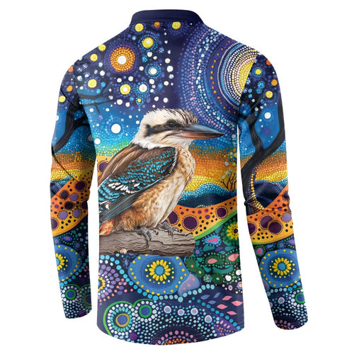 Australian Kookaburra Indigenous Button Sweatshirt Aboriginal Dot Painting