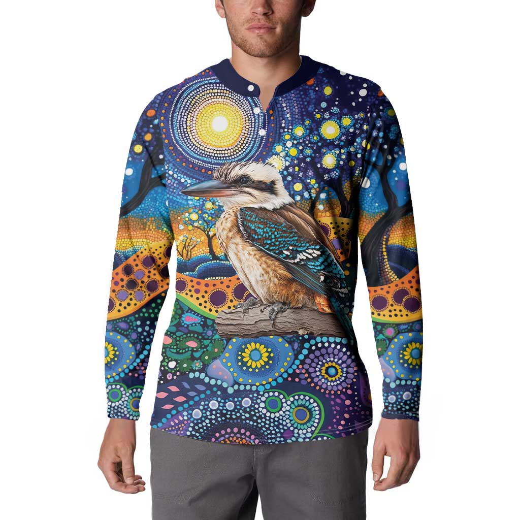Australian Kookaburra Indigenous Button Sweatshirt Aboriginal Dot Painting