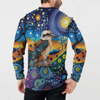 Australian Kookaburra Indigenous Button Sweatshirt Aboriginal Dot Painting