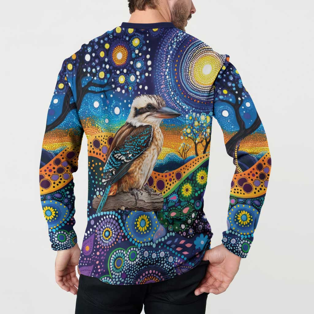 Australian Kookaburra Indigenous Button Sweatshirt Aboriginal Dot Painting