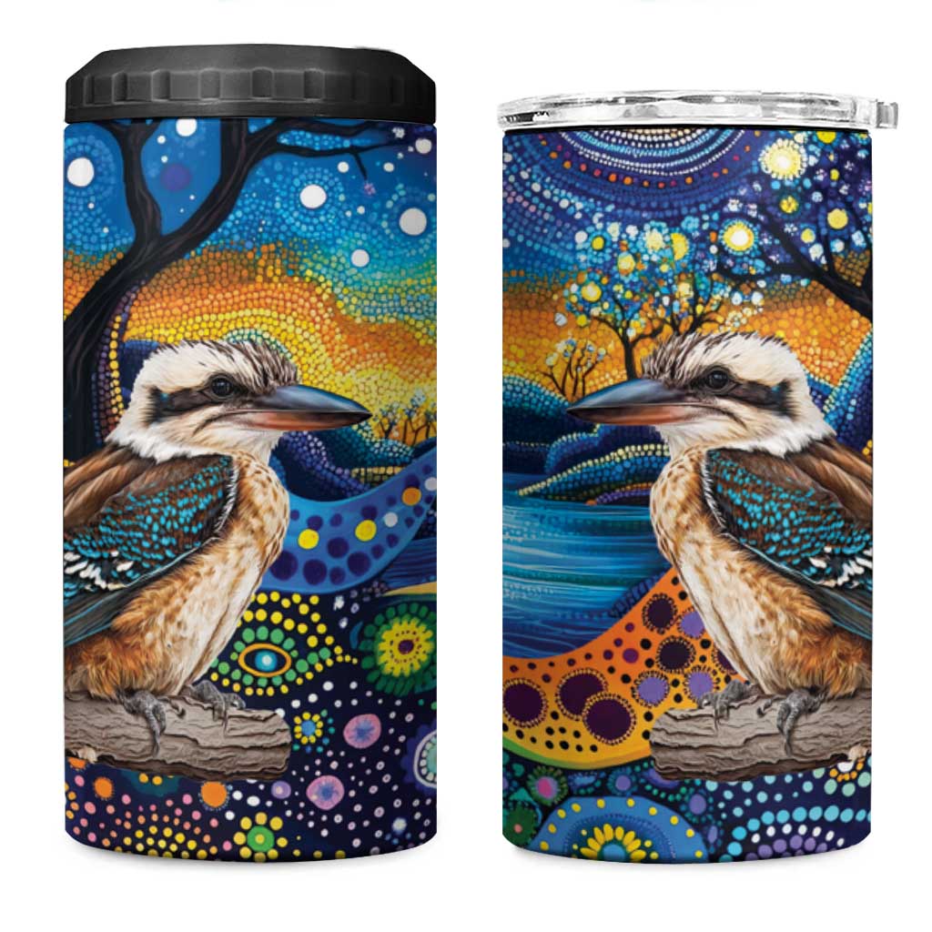Australian Kookaburra Indigenous 4 in 1 Can Cooler Tumbler Aboriginal Dot Painting