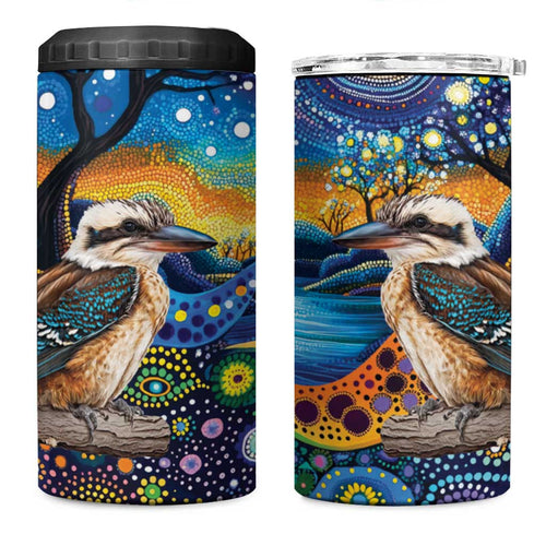 Australian Kookaburra Indigenous 4 in 1 Can Cooler Tumbler Aboriginal Dot Painting