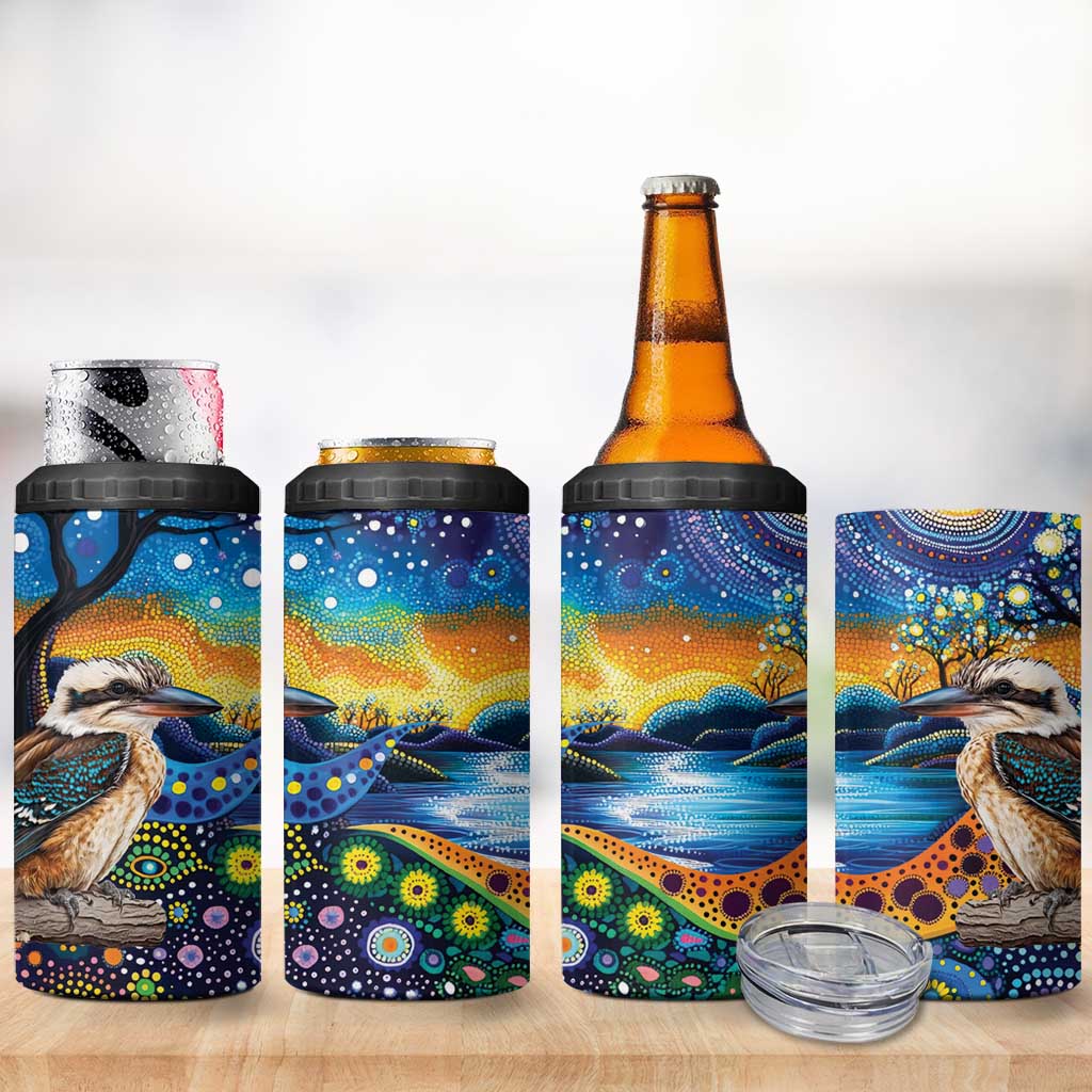 Australian Kookaburra Indigenous 4 in 1 Can Cooler Tumbler Aboriginal Dot Painting