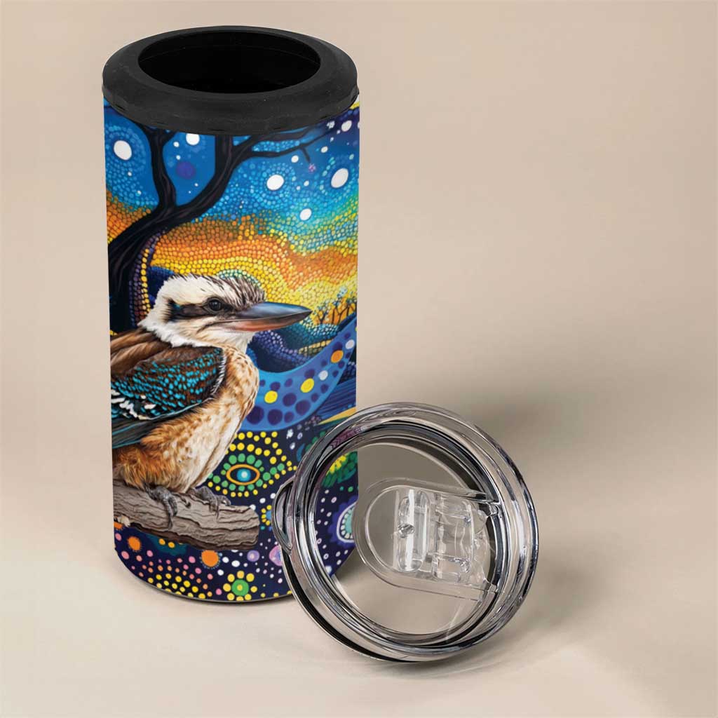 Australian Kookaburra Indigenous 4 in 1 Can Cooler Tumbler Aboriginal Dot Painting