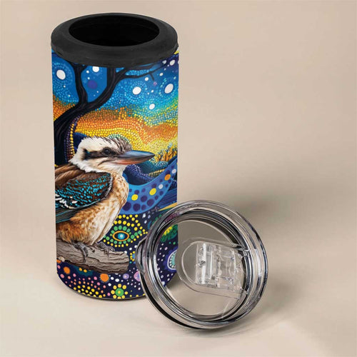Australian Kookaburra Indigenous 4 in 1 Can Cooler Tumbler Aboriginal Dot Painting