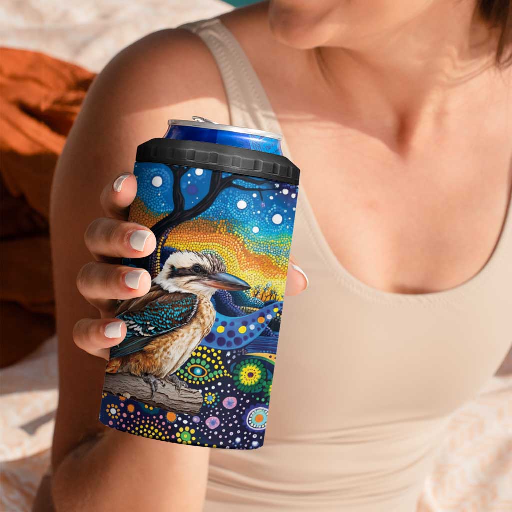 Australian Kookaburra Indigenous 4 in 1 Can Cooler Tumbler Aboriginal Dot Painting
