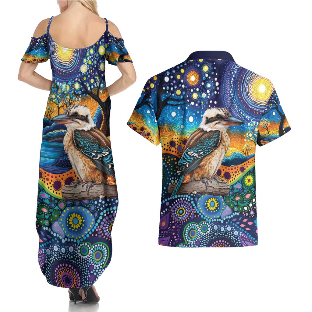 Australian Kookaburra Indigenous Couples Matching Summer Maxi Dress and Hawaiian Shirt Aboriginal Dot Painting