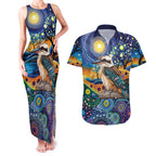 Australian Kookaburra Indigenous Couples Matching Tank Maxi Dress and Hawaiian Shirt Aboriginal Dot Painting