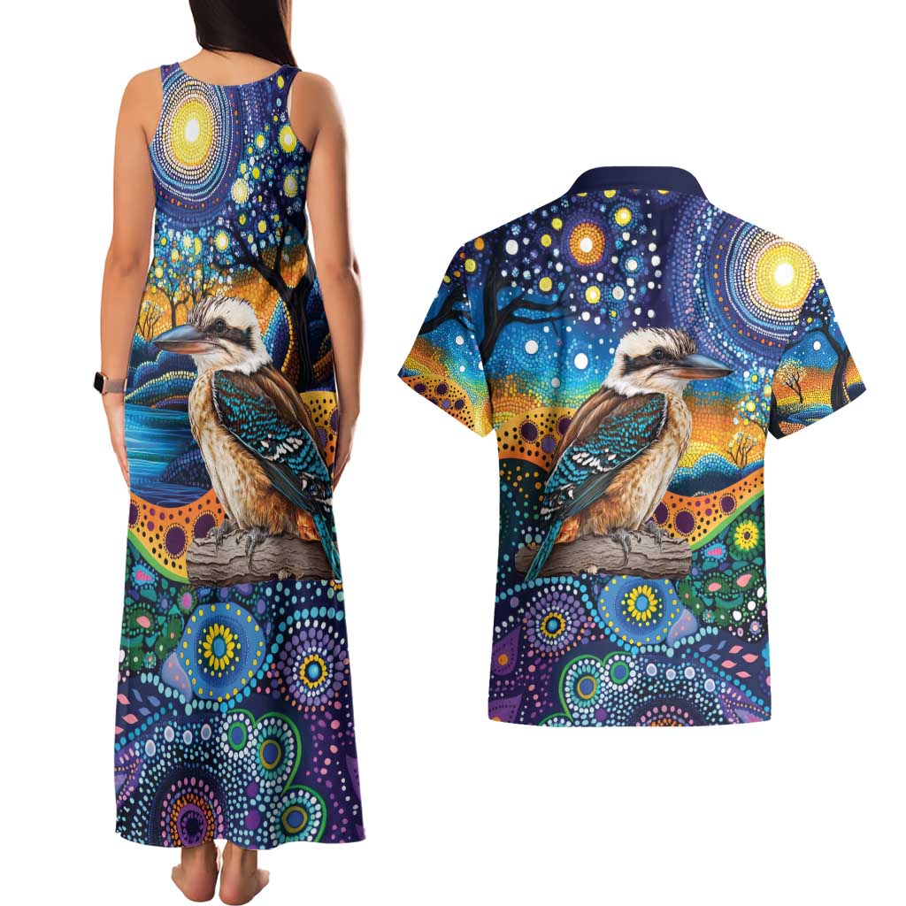 Australian Kookaburra Indigenous Couples Matching Tank Maxi Dress and Hawaiian Shirt Aboriginal Dot Painting