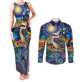 Australian Kookaburra Indigenous Couples Matching Tank Maxi Dress and Long Sleeve Button Shirt Aboriginal Dot Painting