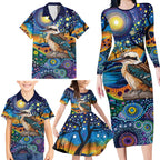 Australian Kookaburra Indigenous Family Matching Long Sleeve Bodycon Dress and Hawaiian Shirt Aboriginal Dot Painting