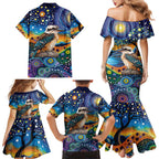 Australian Kookaburra Indigenous Family Matching Mermaid Dress and Hawaiian Shirt Aboriginal Dot Painting