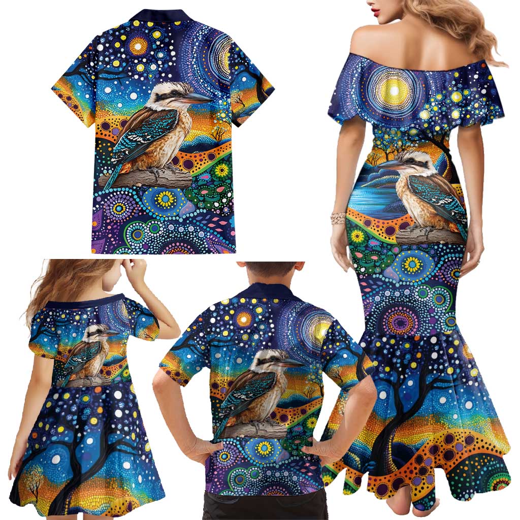 Australian Kookaburra Indigenous Family Matching Mermaid Dress and Hawaiian Shirt Aboriginal Dot Painting