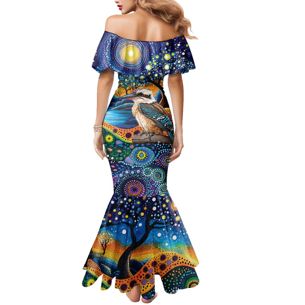 Australian Kookaburra Indigenous Family Matching Mermaid Dress and Hawaiian Shirt Aboriginal Dot Painting
