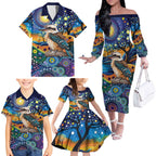 Australian Kookaburra Indigenous Family Matching Off The Shoulder Long Sleeve Dress and Hawaiian Shirt Aboriginal Dot Painting