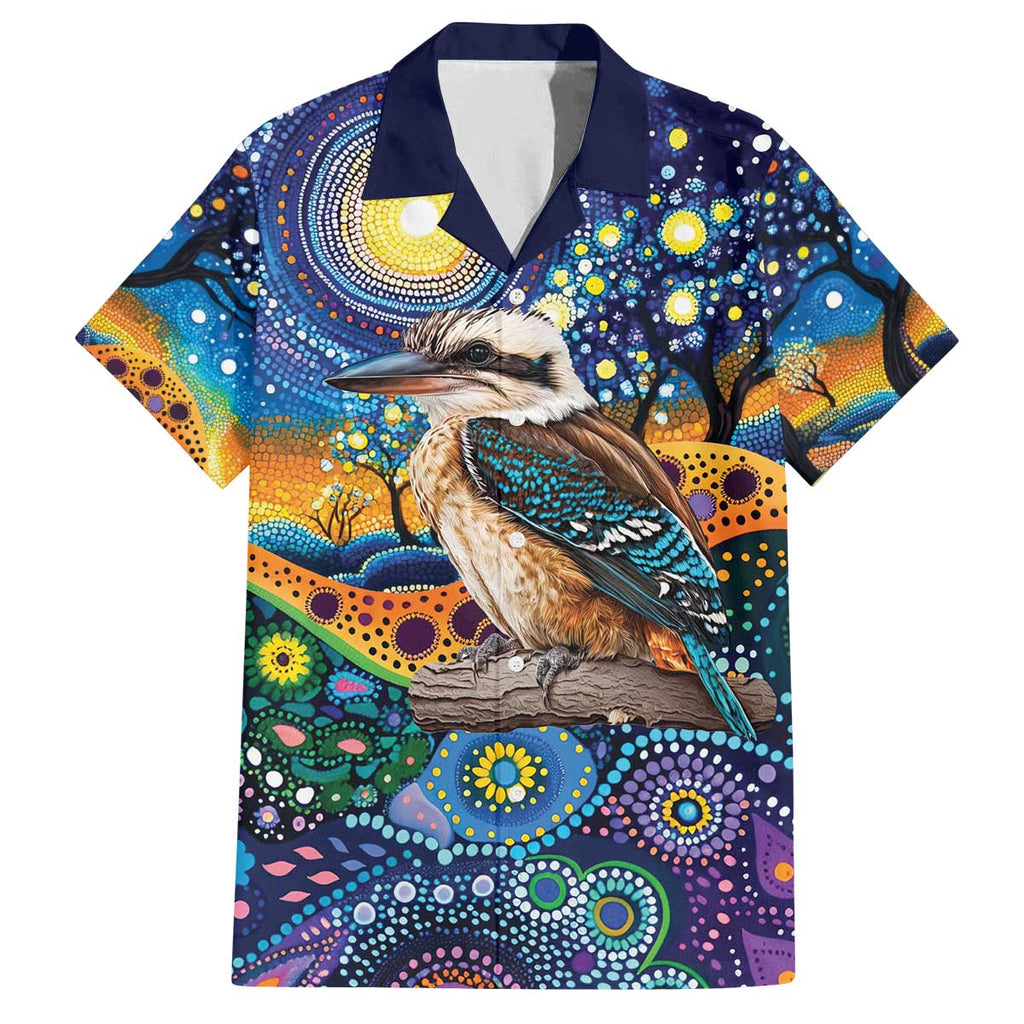 Australian Kookaburra Indigenous Family Matching Off The Shoulder Long Sleeve Dress and Hawaiian Shirt Aboriginal Dot Painting