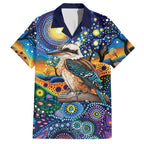 Australian Kookaburra Indigenous Family Matching Off The Shoulder Long Sleeve Dress and Hawaiian Shirt Aboriginal Dot Painting