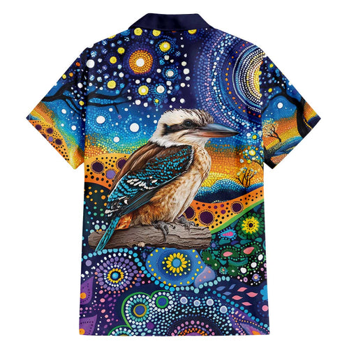 Australian Kookaburra Indigenous Family Matching Off The Shoulder Long Sleeve Dress and Hawaiian Shirt Aboriginal Dot Painting