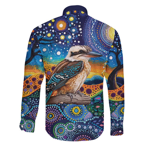 Australian Kookaburra Indigenous Family Matching Off The Shoulder Long Sleeve Dress and Hawaiian Shirt Aboriginal Dot Painting