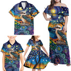 Australian Kookaburra Indigenous Family Matching Off Shoulder Maxi Dress and Hawaiian Shirt Aboriginal Dot Painting