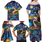 Australian Kookaburra Indigenous Family Matching Off Shoulder Maxi Dress and Hawaiian Shirt Aboriginal Dot Painting