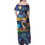 Australian Kookaburra Indigenous Family Matching Off Shoulder Maxi Dress and Hawaiian Shirt Aboriginal Dot Painting