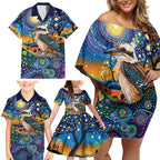 Australian Kookaburra Indigenous Family Matching Off Shoulder Short Dress and Hawaiian Shirt Aboriginal Dot Painting