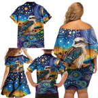 Australian Kookaburra Indigenous Family Matching Off Shoulder Short Dress and Hawaiian Shirt Aboriginal Dot Painting