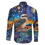 Australian Kookaburra Indigenous Family Matching Off Shoulder Short Dress and Hawaiian Shirt Aboriginal Dot Painting